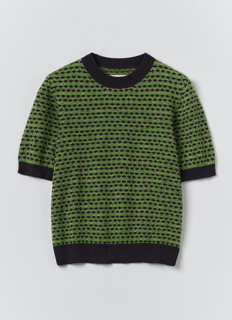 Jacquard Knitted Cotton Top | Green Multi