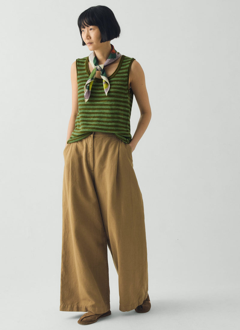 Stripe Linen Cotton Knitted Vest | Green Olive/Verde