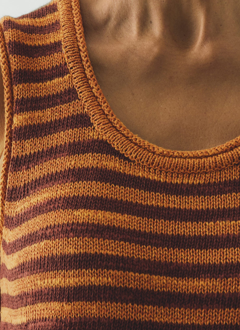 Stripe Linen Cotton Knitted Vest | Beetroot/Butterscotch