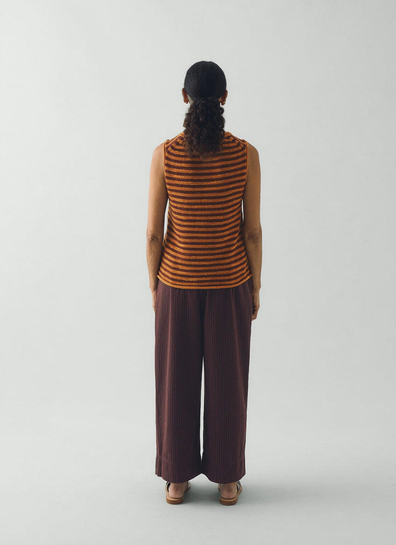 Stripe Linen Cotton Knitted Vest | Beetroot/Butterscotch