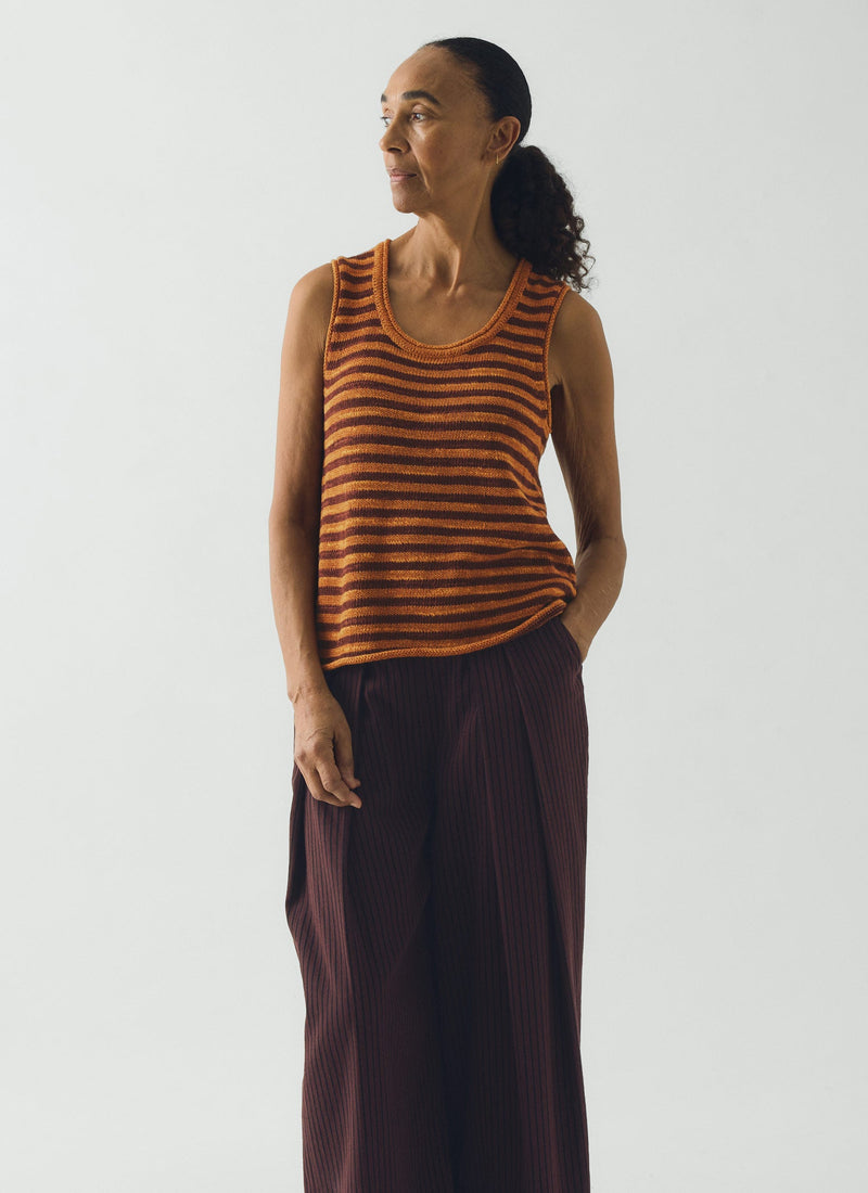 Stripe Linen Cotton Knitted Vest | Beetroot/Butterscotch