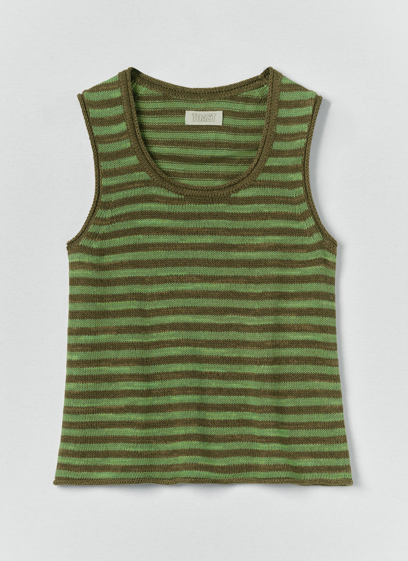 Stripe Linen Cotton Knitted Vest | Green Olive/Verde