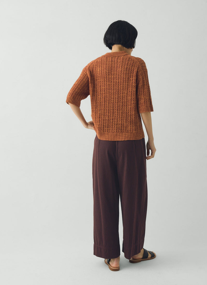 Open Stitch Knitted Linen Cotton Polo | Amber
