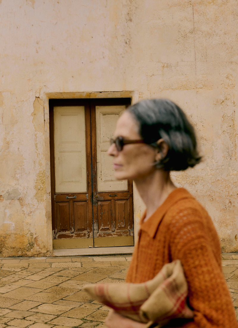 Open Stitch Knitted Linen Cotton Polo | Amber
