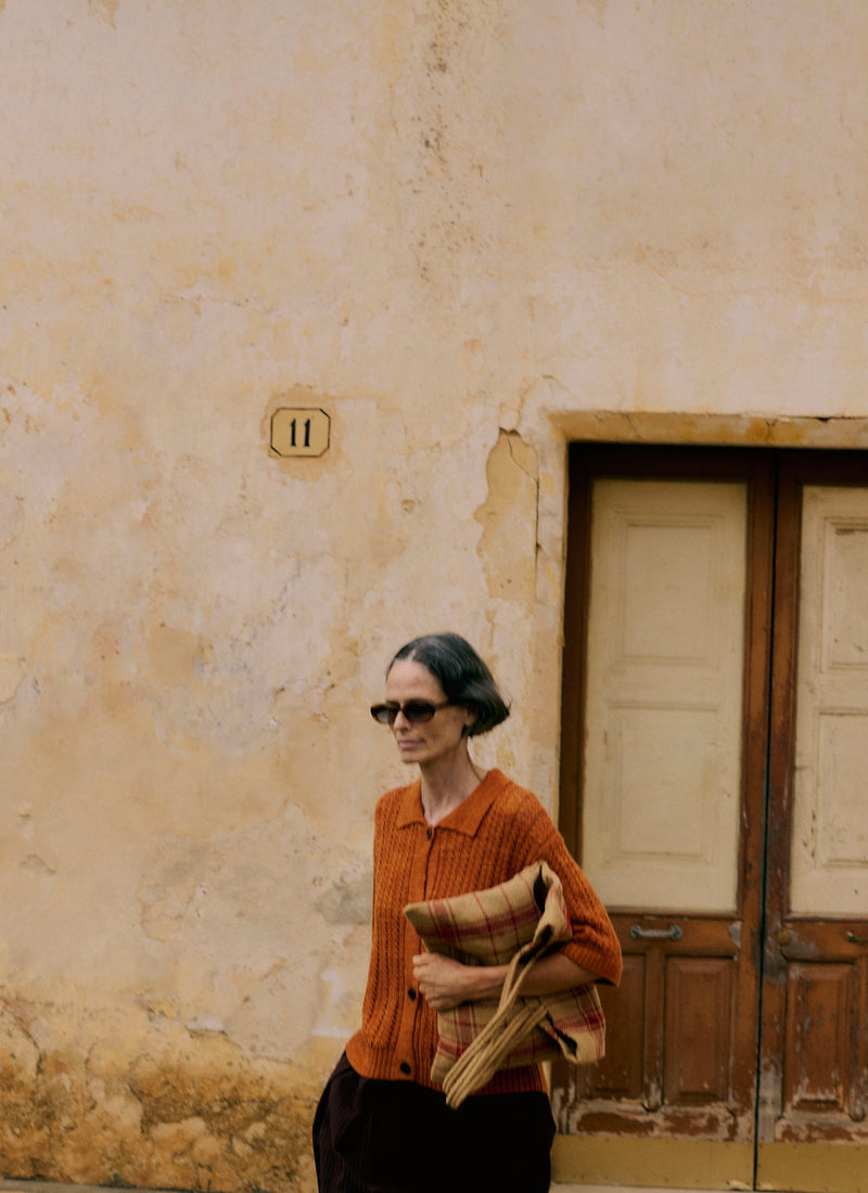 Open Stitch Knitted Linen Cotton Polo | Amber