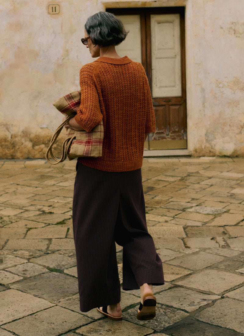 Open Stitch Knitted Linen Cotton Polo | Amber