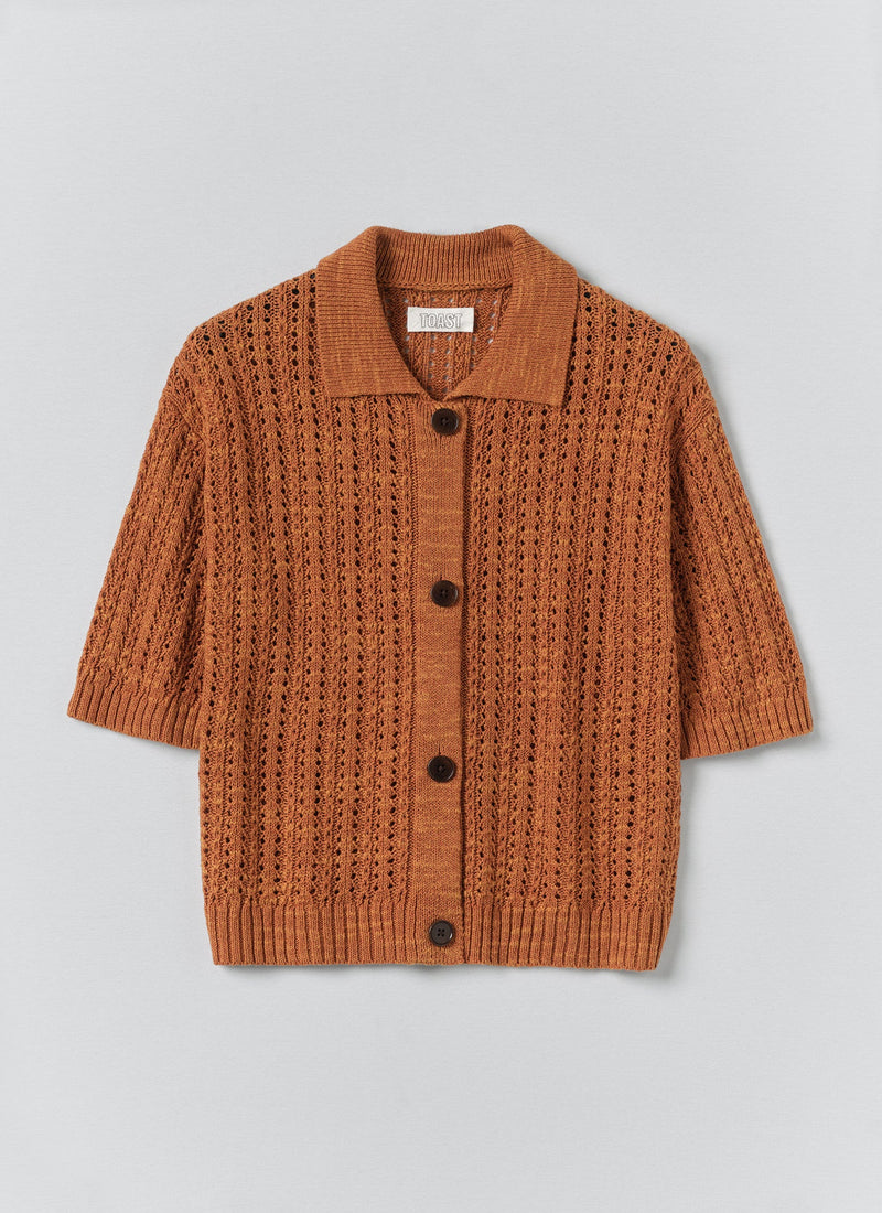 Open Stitch Knitted Linen Cotton Polo | Amber
