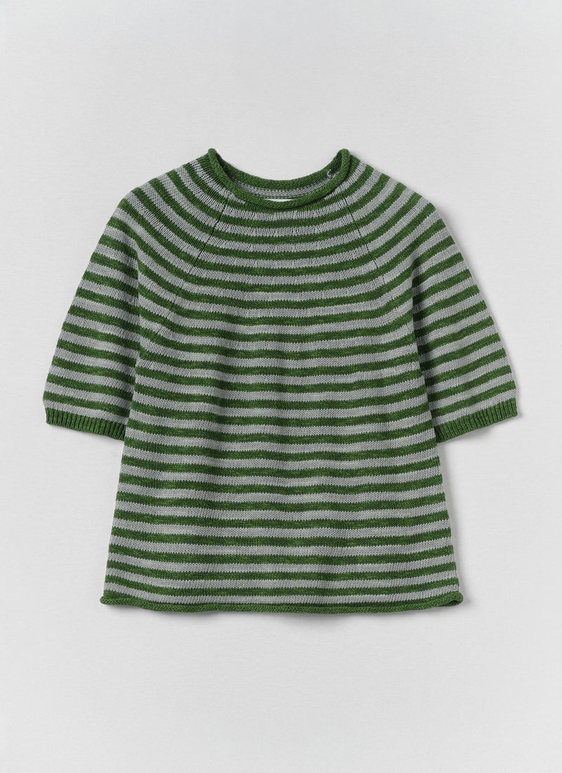 Stripe Linen Cotton Knitted Tee | Croft Green/Egg Shell