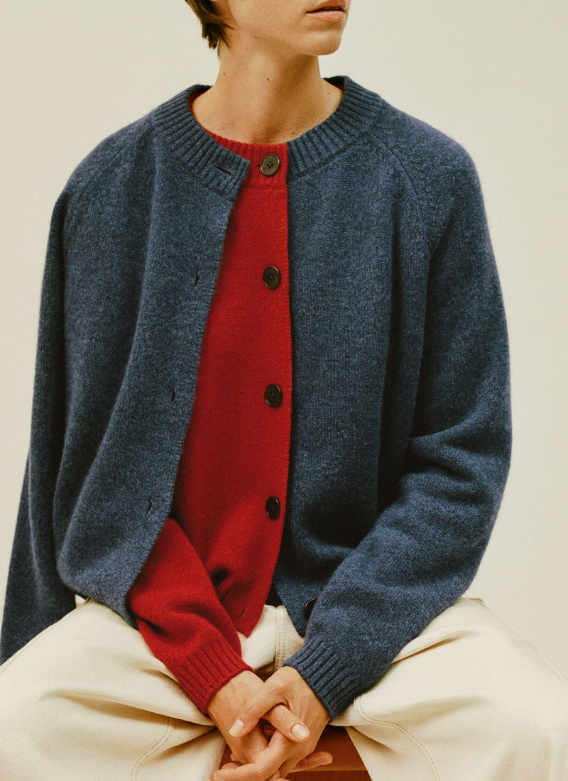 Eden Wool Cashmere Raglan Cardigan | Stormy Blue