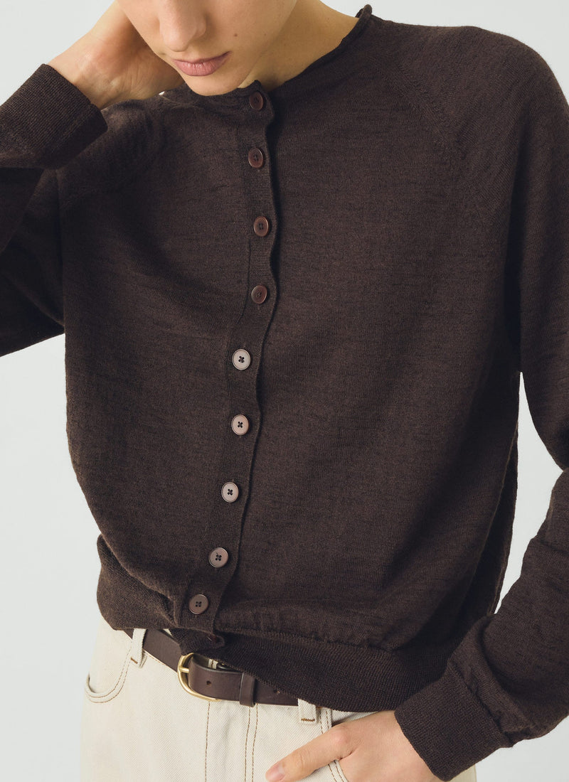 Fine Wool Cotton Cardigan | Dark Chocolate