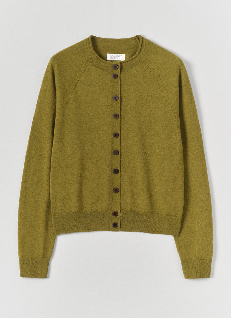 Fine Wool Cotton Cardigan | Bright Olive