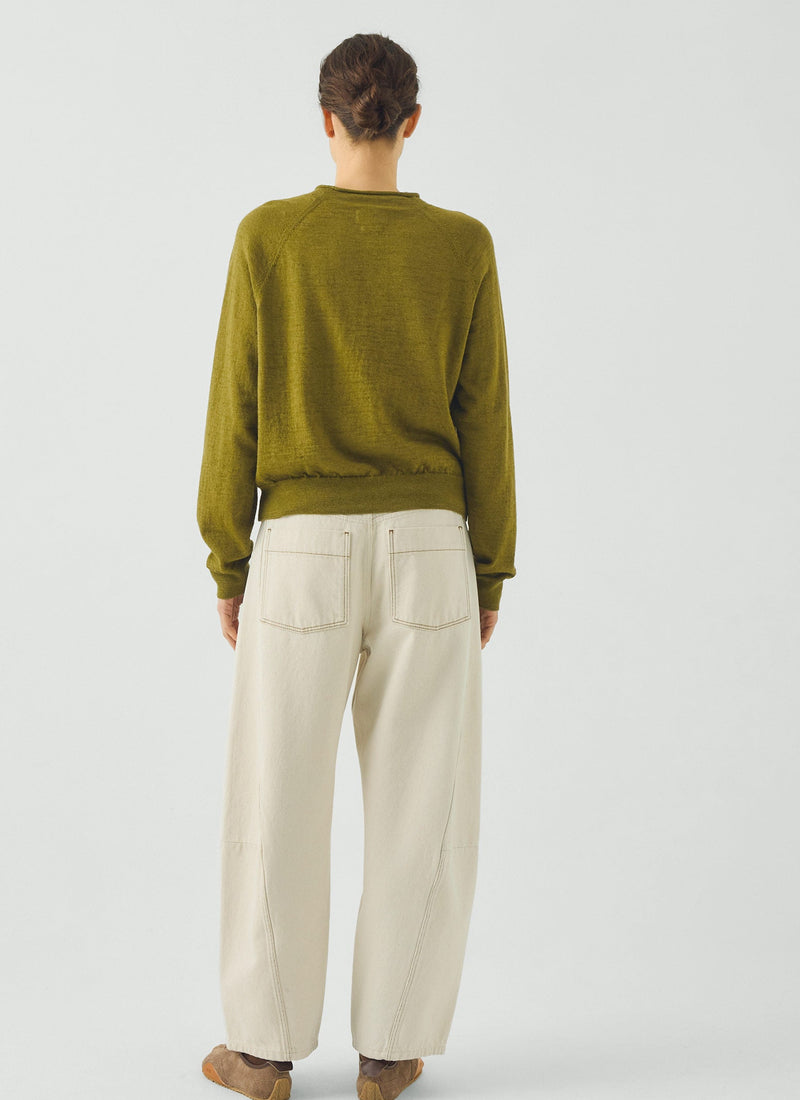 Fine Wool Cotton Cardigan | Bright Olive