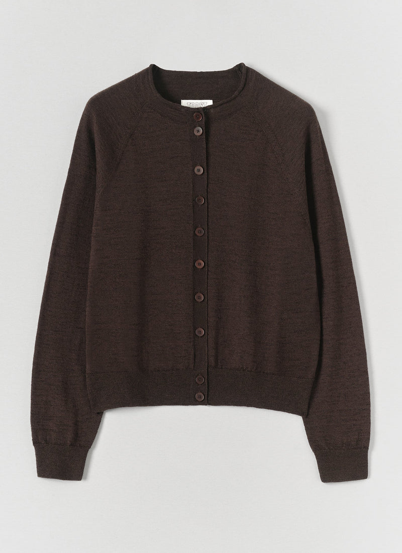 Fine Wool Cotton Cardigan | Dark Chocolate