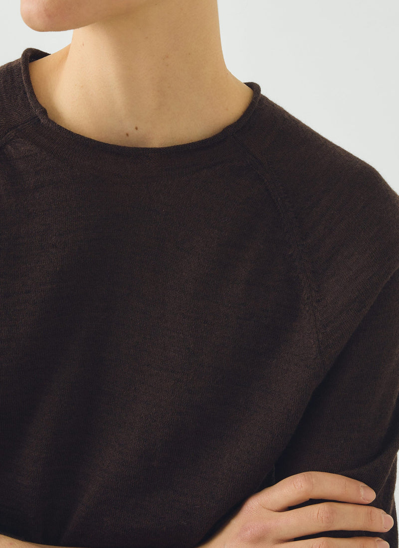 Fine Wool Cotton Half Sleeve Sweater | Dark Chocolate