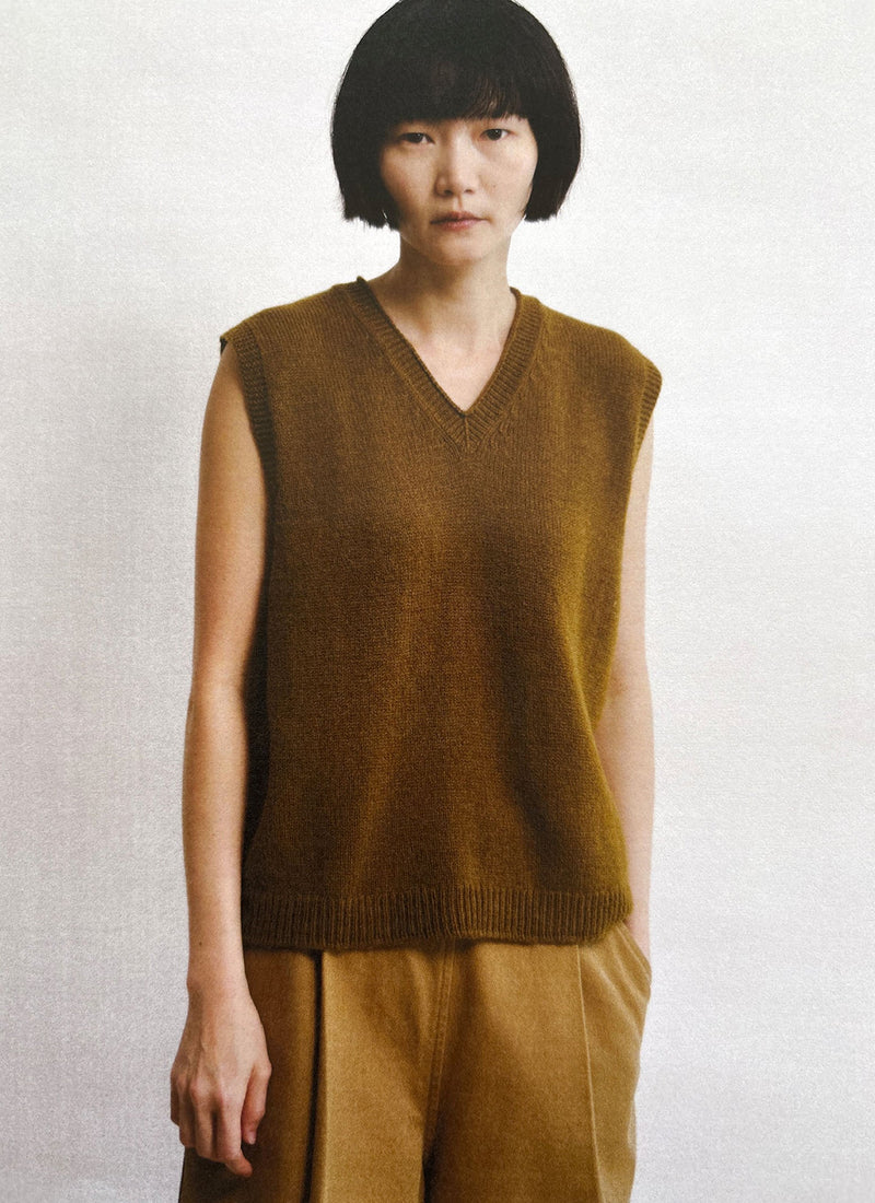 High V Neck Wool Tank | Brass