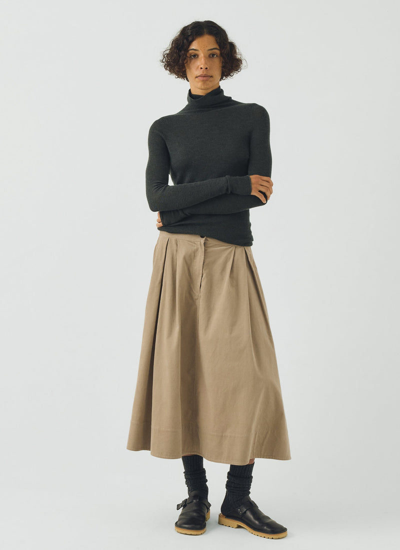 High Neck Wool Cashmere Fine Ribbed Sweater | Deep Forest