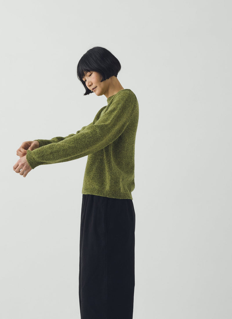Boat Neck Wool Sweater | Apple Green