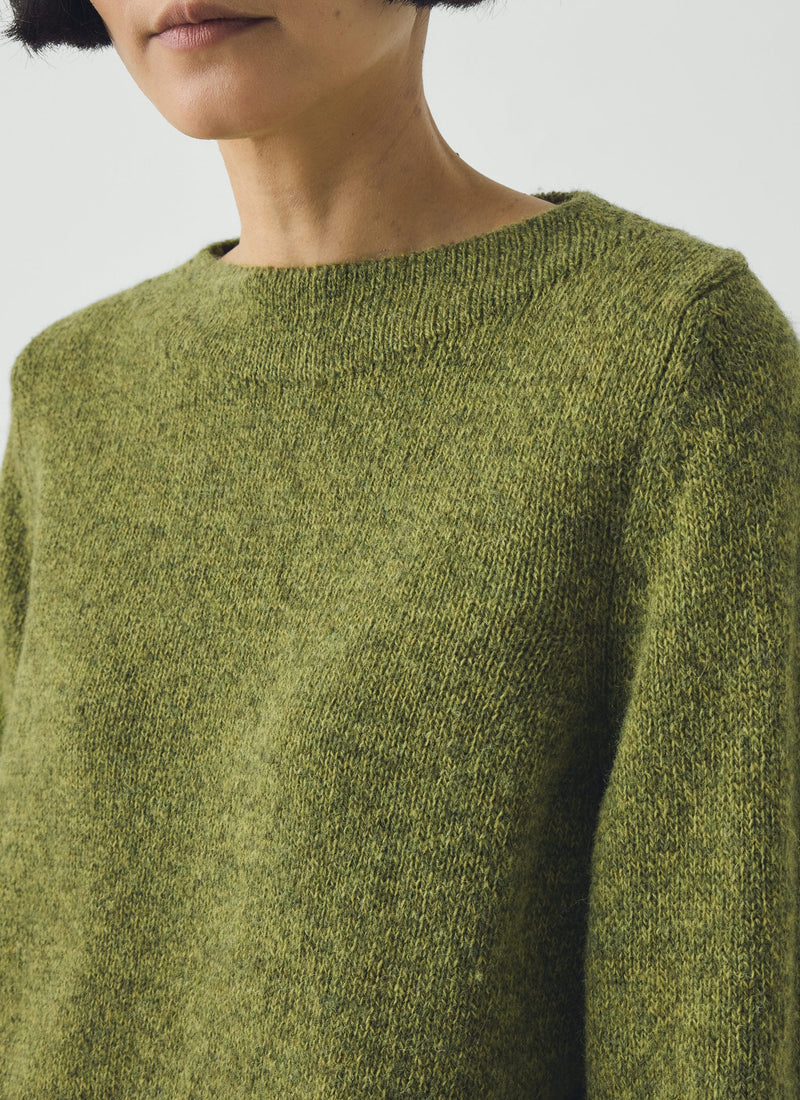 Boat Neck Wool Sweater | Apple Green
