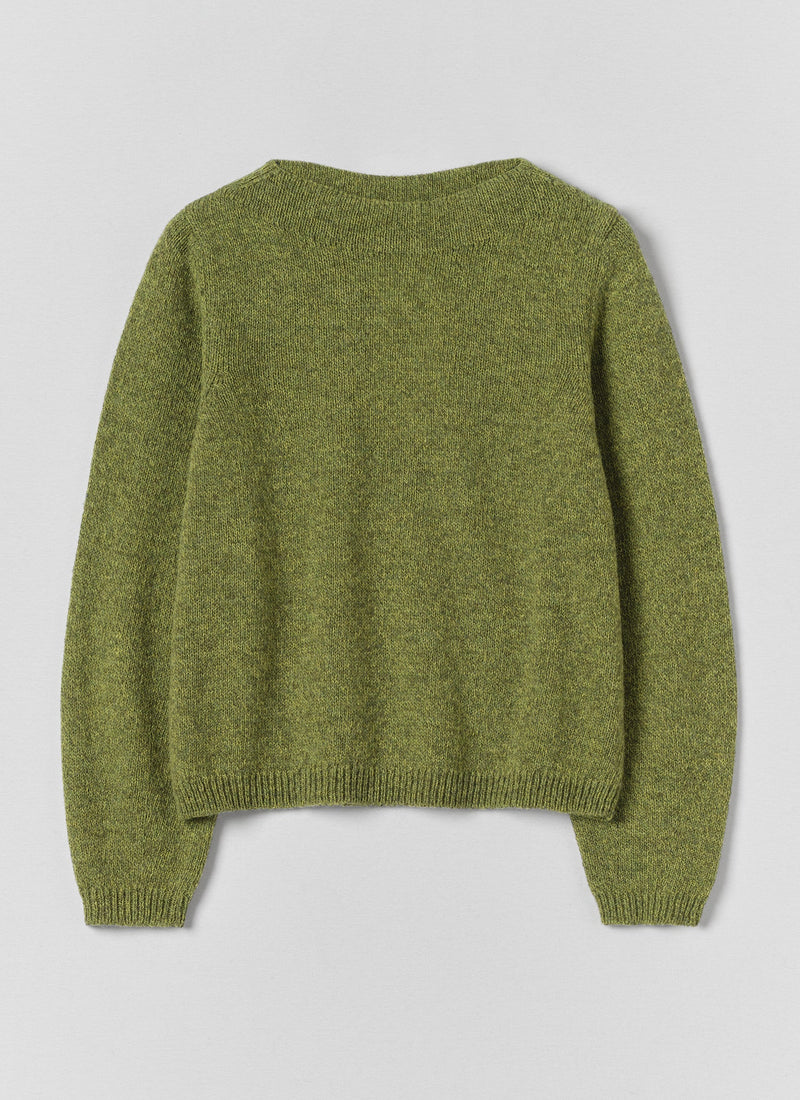 Boat Neck Wool Sweater | Apple Green