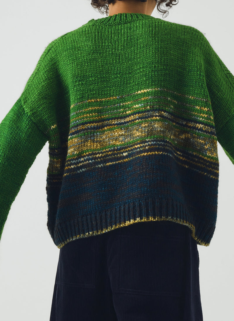 Colour Block Hand Framed Wool Sweater | Green Multi