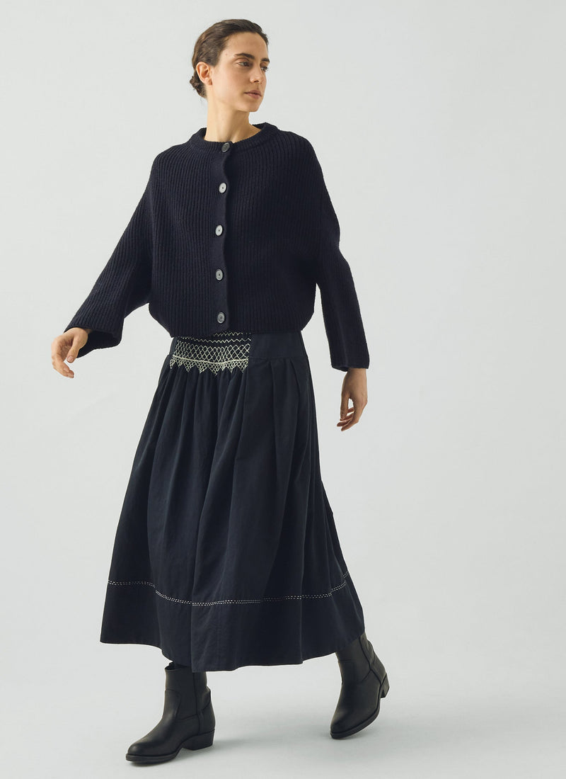 Ribbed Wool Rounded Cardigan | Dark Navy