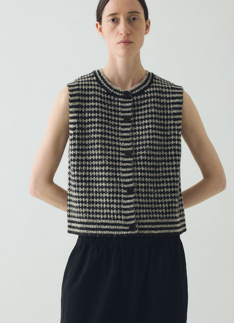 Striped Donegal Wool Buttoned Tank | Flax/Charcoal