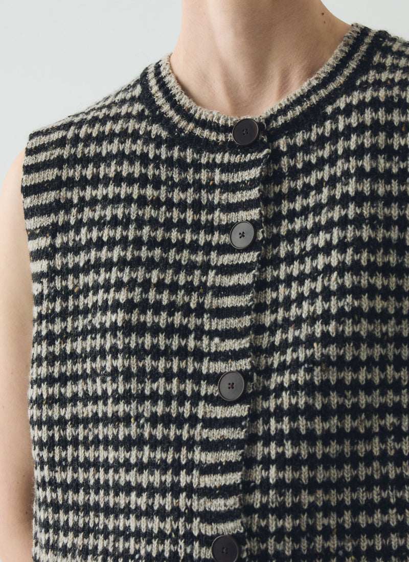 Striped Donegal Wool Buttoned Tank | Flax/Charcoal