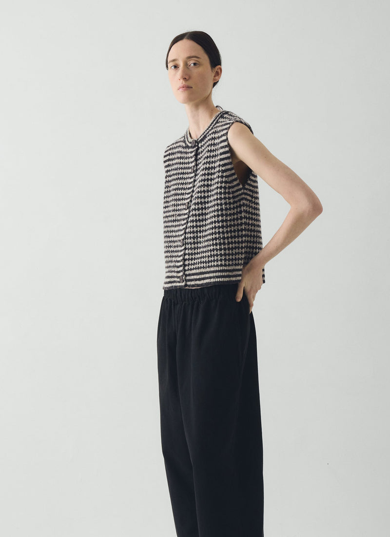 Striped Donegal Wool Buttoned Tank | Flax/Charcoal