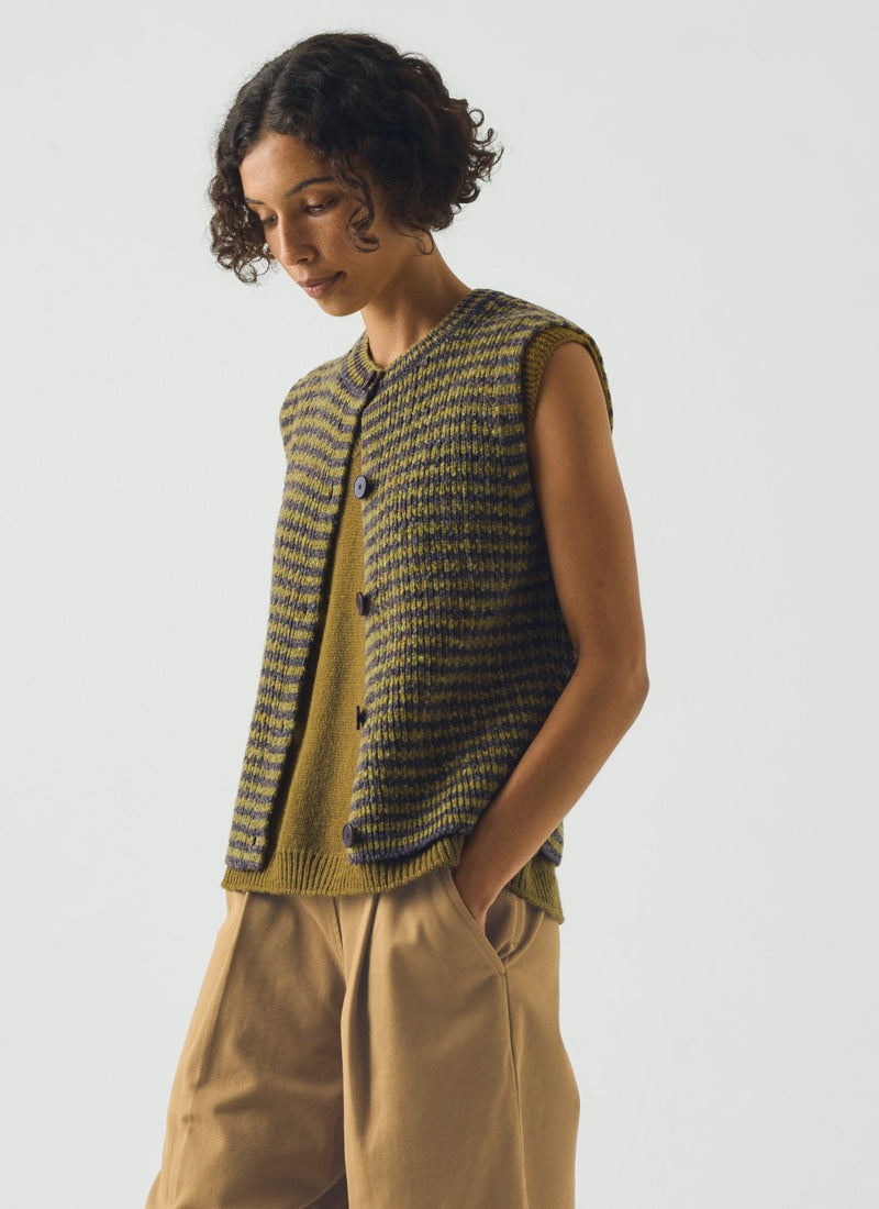 Striped Donegal Wool Buttoned Tank | Lime/Tawny