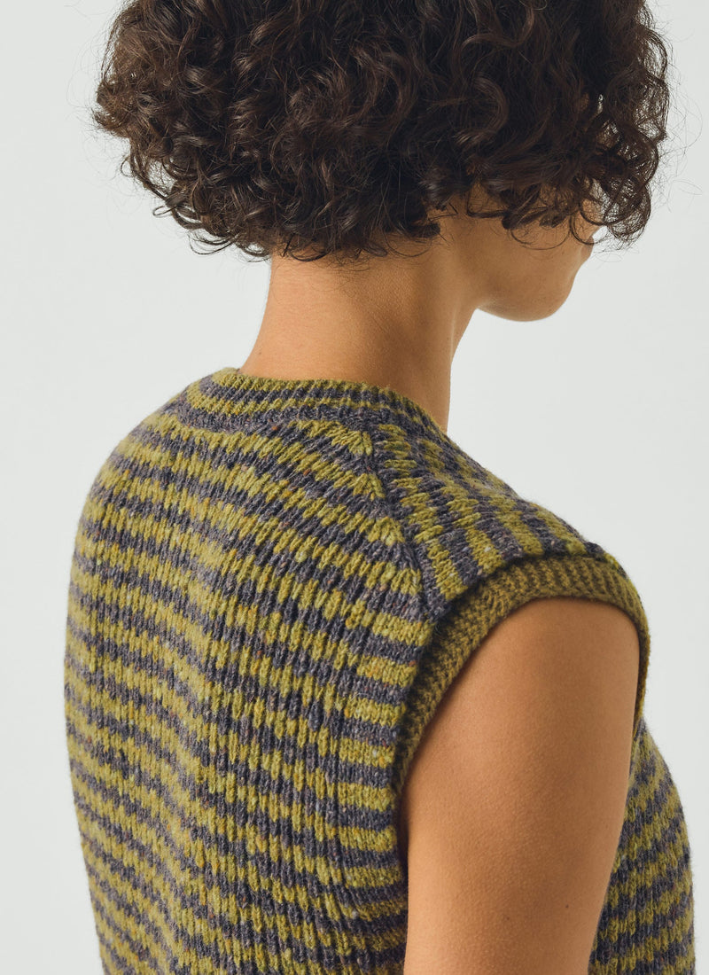 Striped Donegal Wool Buttoned Tank | Lime/Tawny