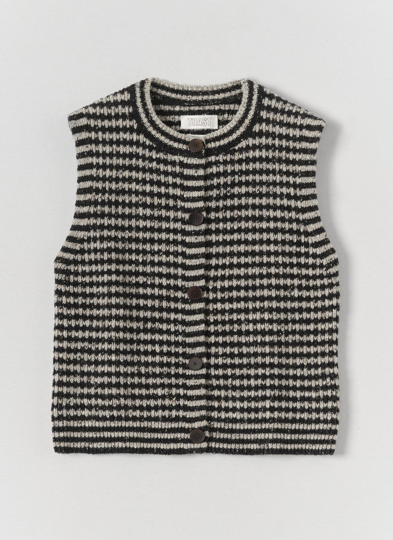 Striped Donegal Wool Buttoned Tank | Flax/Charcoal
