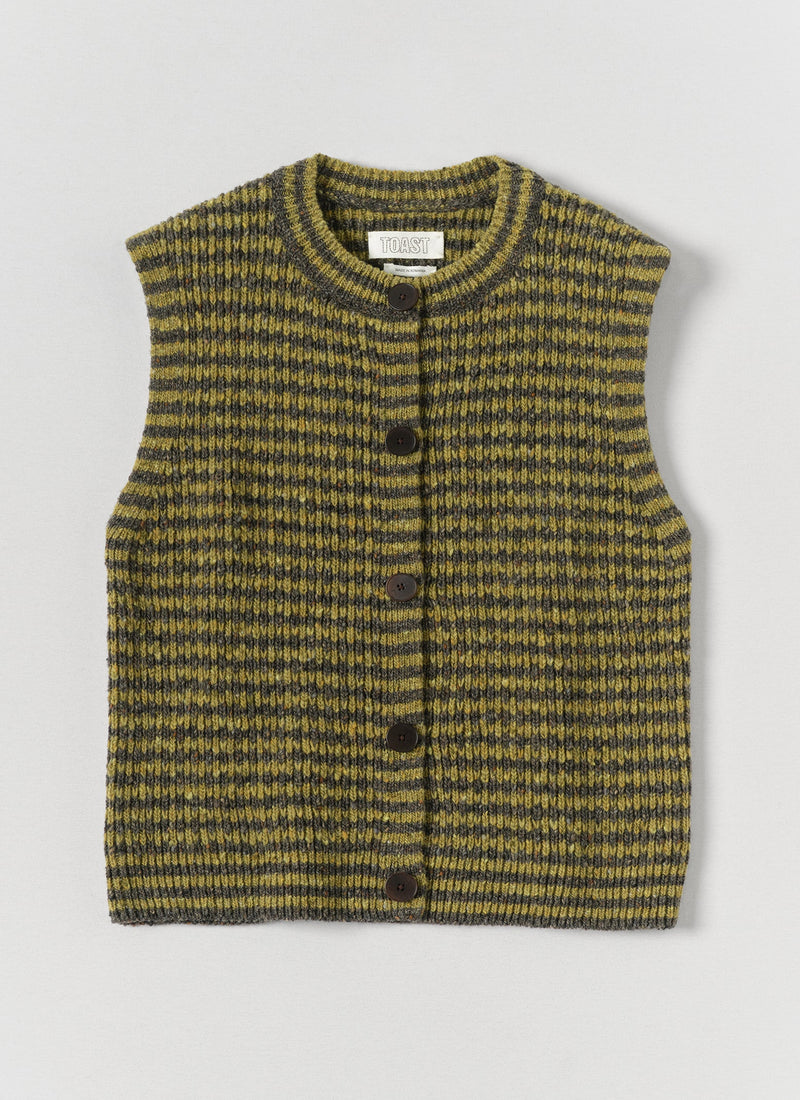 Striped Donegal Wool Buttoned Tank | Lime/Tawny