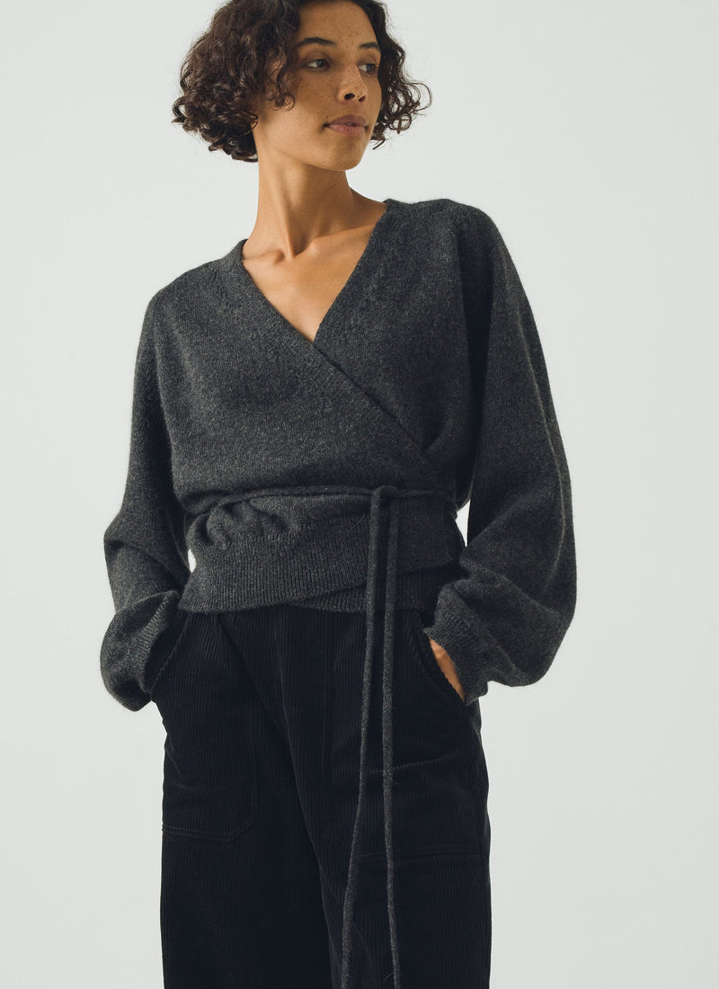 Recycled Wool Alpaca Wrap Cardigan | Anthracite
