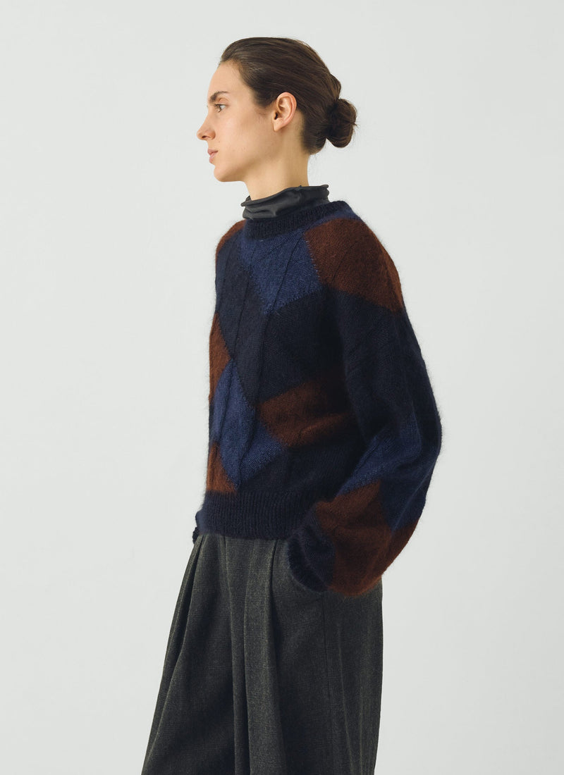 Intarsia Mohair Cotton Sweater | Shadow Blue Multi