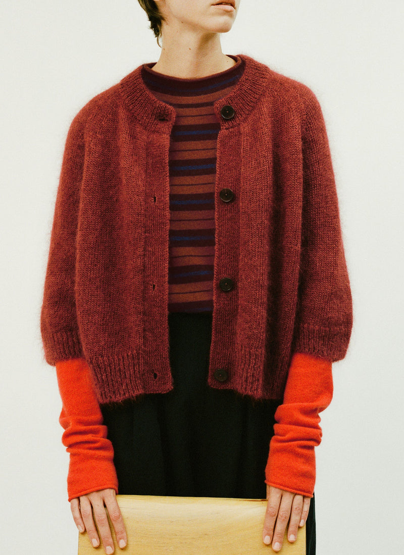 Mohair Cotton Half Sleeve Cardigan | Red Rock
