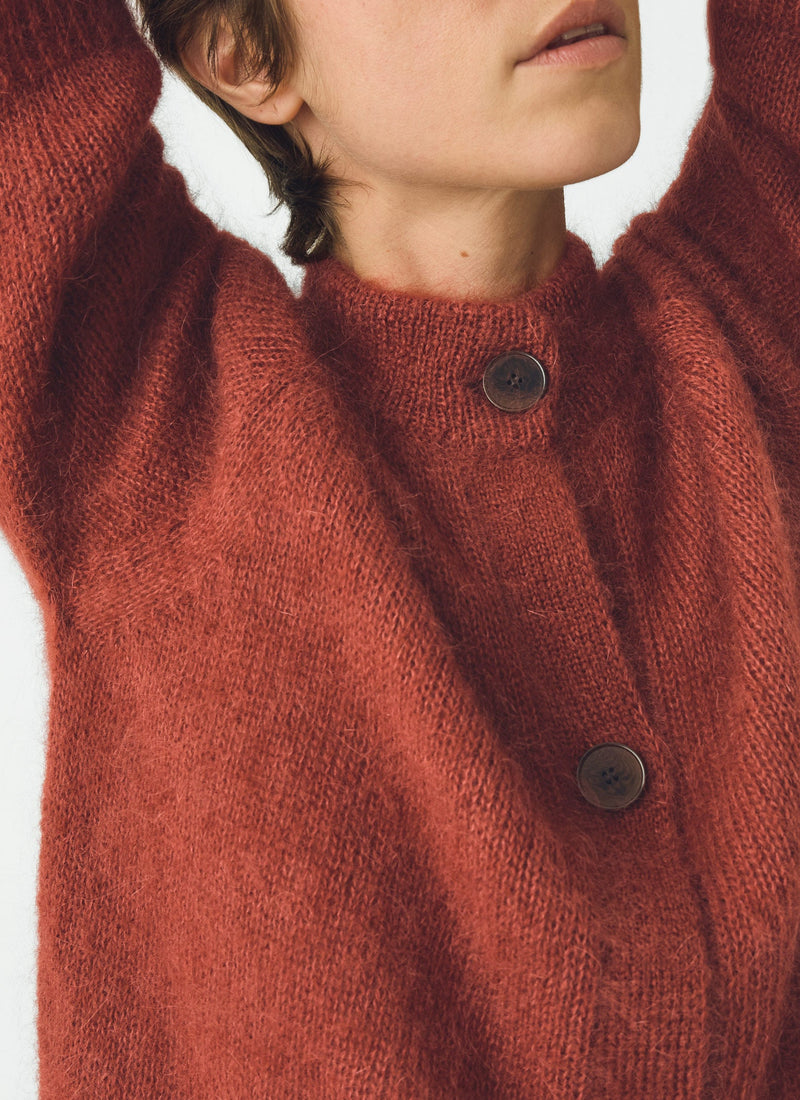 Mohair Cotton Half Sleeve Cardigan | Red Rock