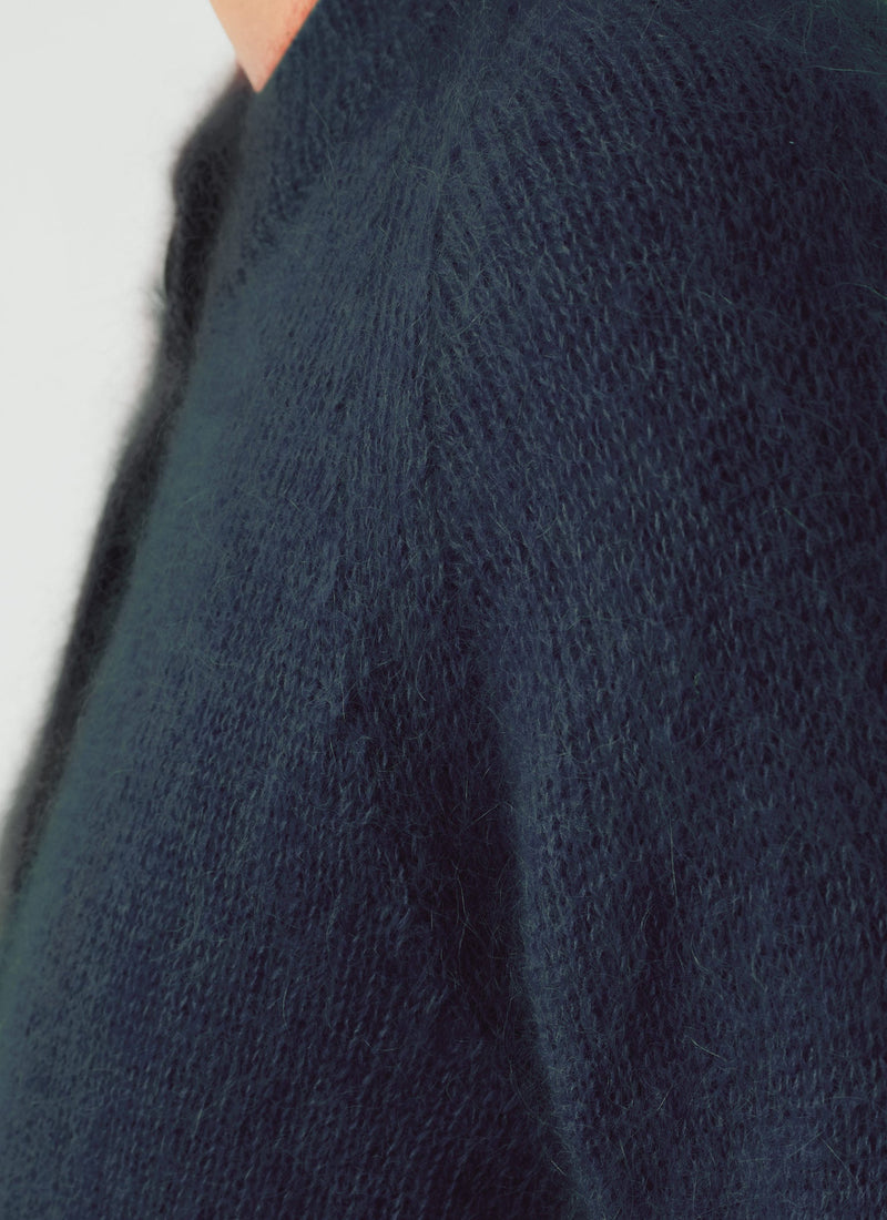 Mohair Cotton Half Sleeve Cardigan | Darkest Navy