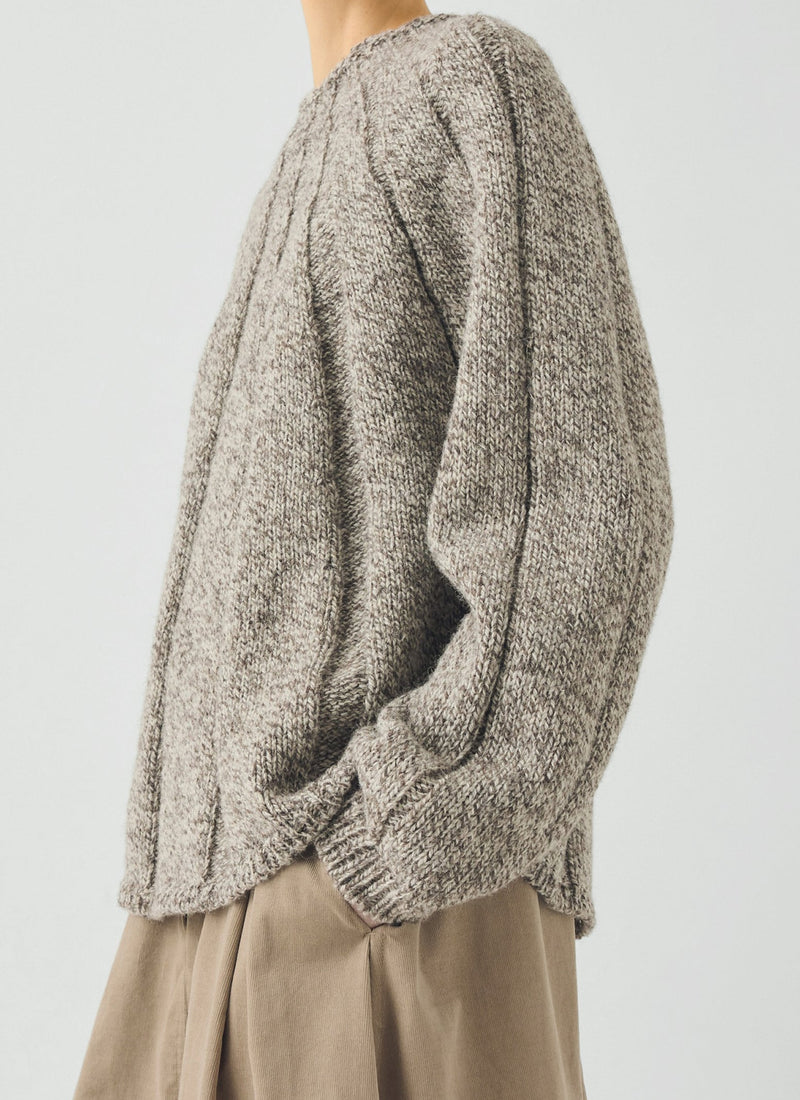 Wide Ribbed British Wool Sweater | Natural Marl
