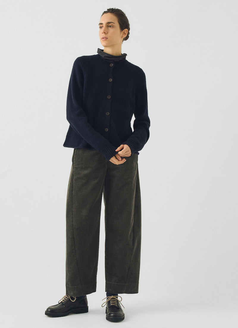 Heathery Wool High Neck Cardigan | Darkest Navy