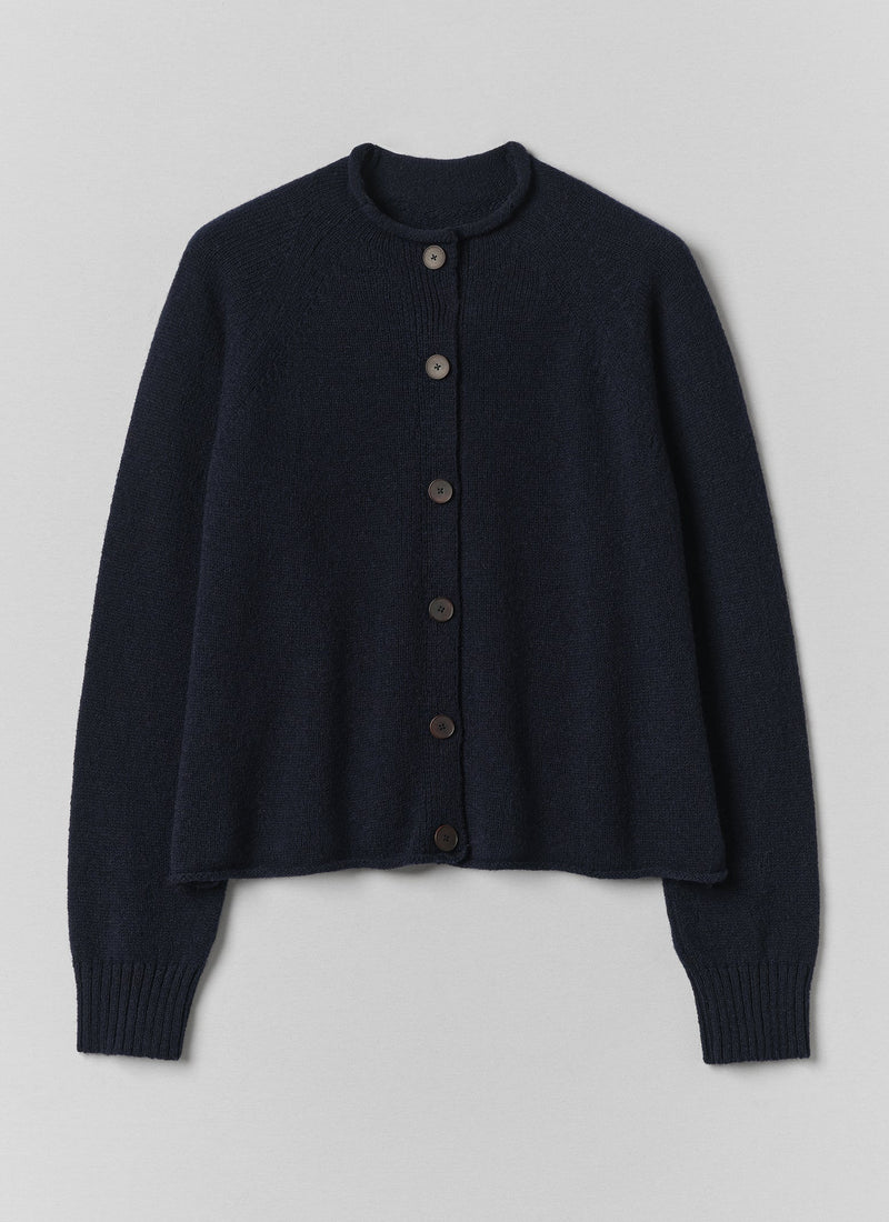 Heathery Wool High Neck Cardigan | Darkest Navy