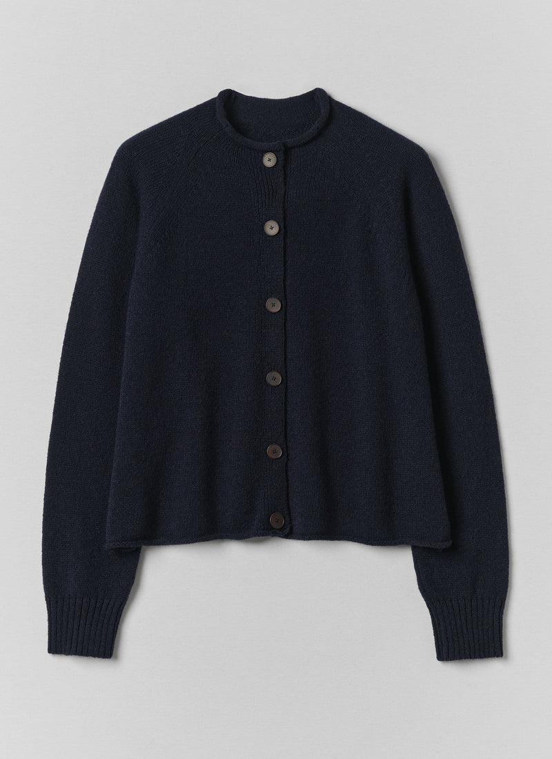 Heathery Wool High Neck Cardigan | Darkest Navy