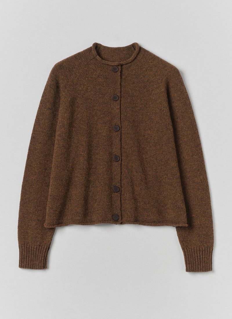 Heathery Wool High Neck Cardigan | Tobacco