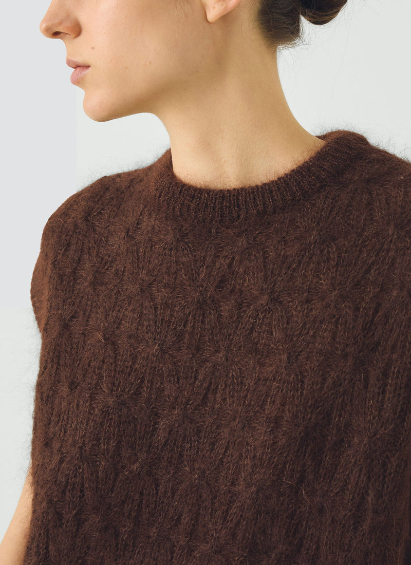 Mohair Cotton Lace Cable Tank | Chocolate