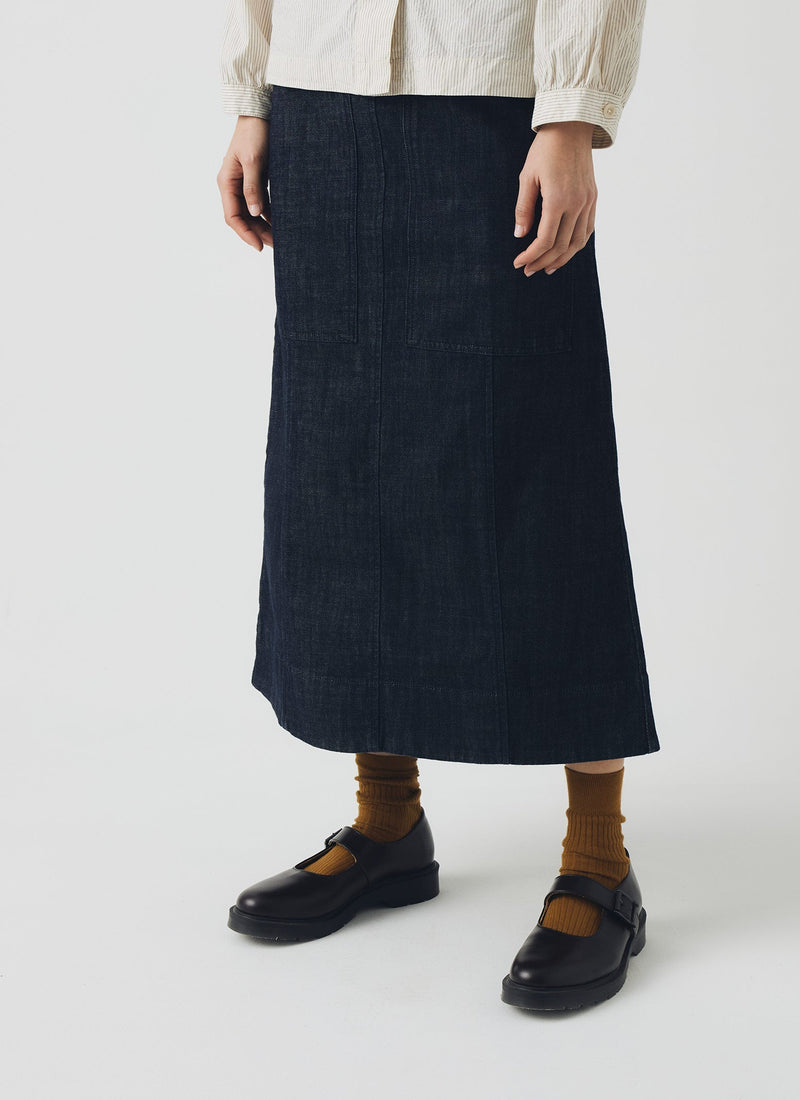 Patch Pocket Indigo Denim Skirt | Indigo