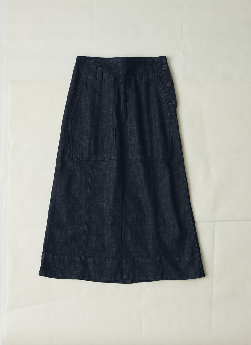 Patch Pocket Indigo Denim Skirt | Indigo