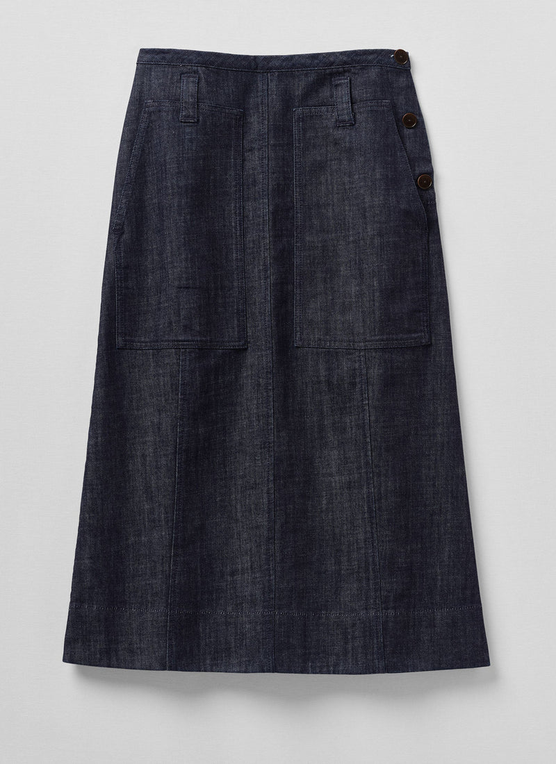 Patch Pocket Indigo Denim Skirt | Indigo