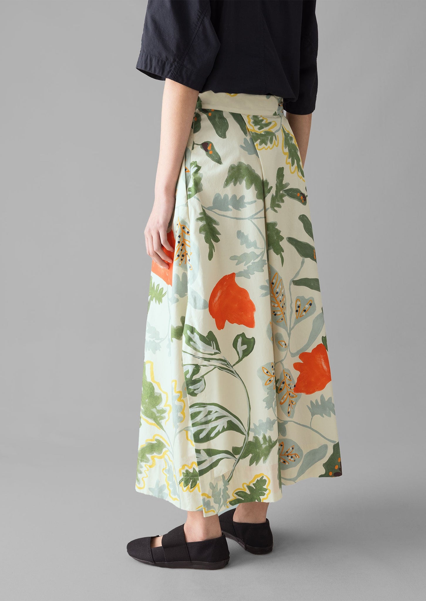 Foliage Print Poplin Skirt | Putty