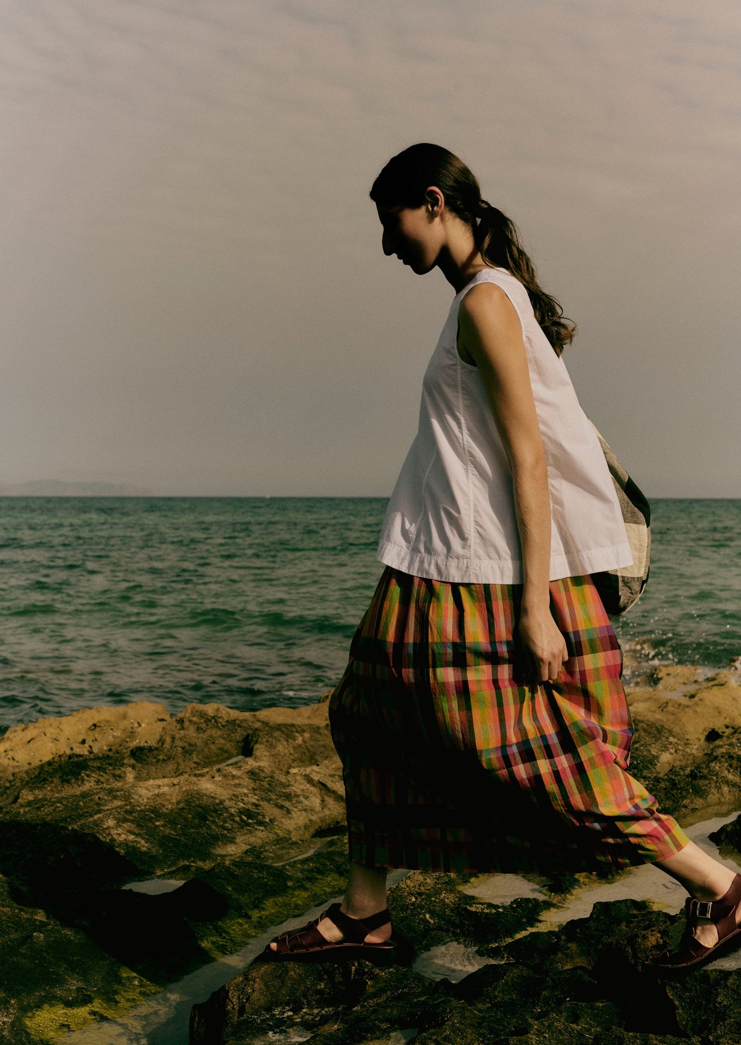 Pleated Check Cotton Skirt | Bright/Multi