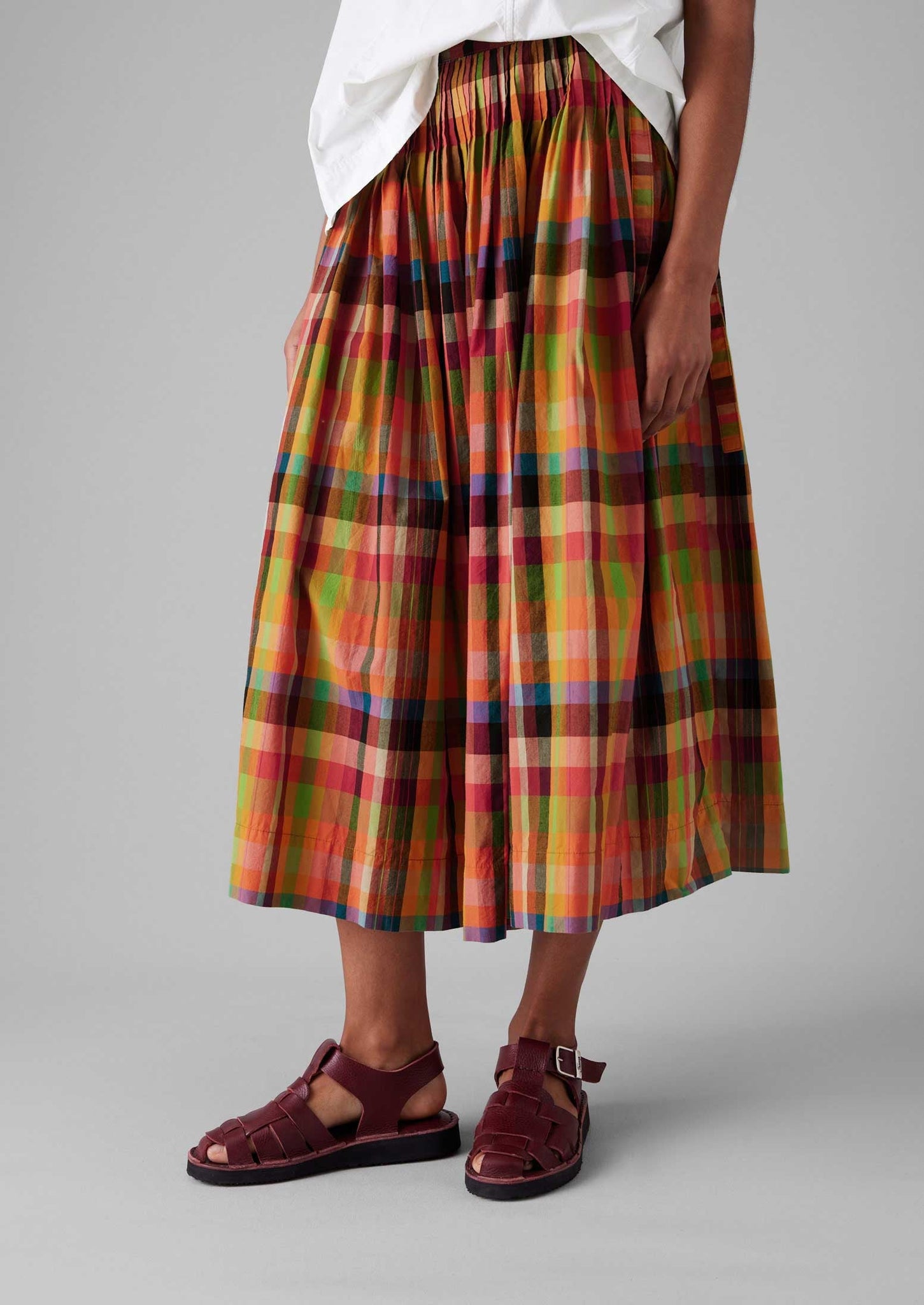 Pleated Check Cotton Skirt | Bright/Multi