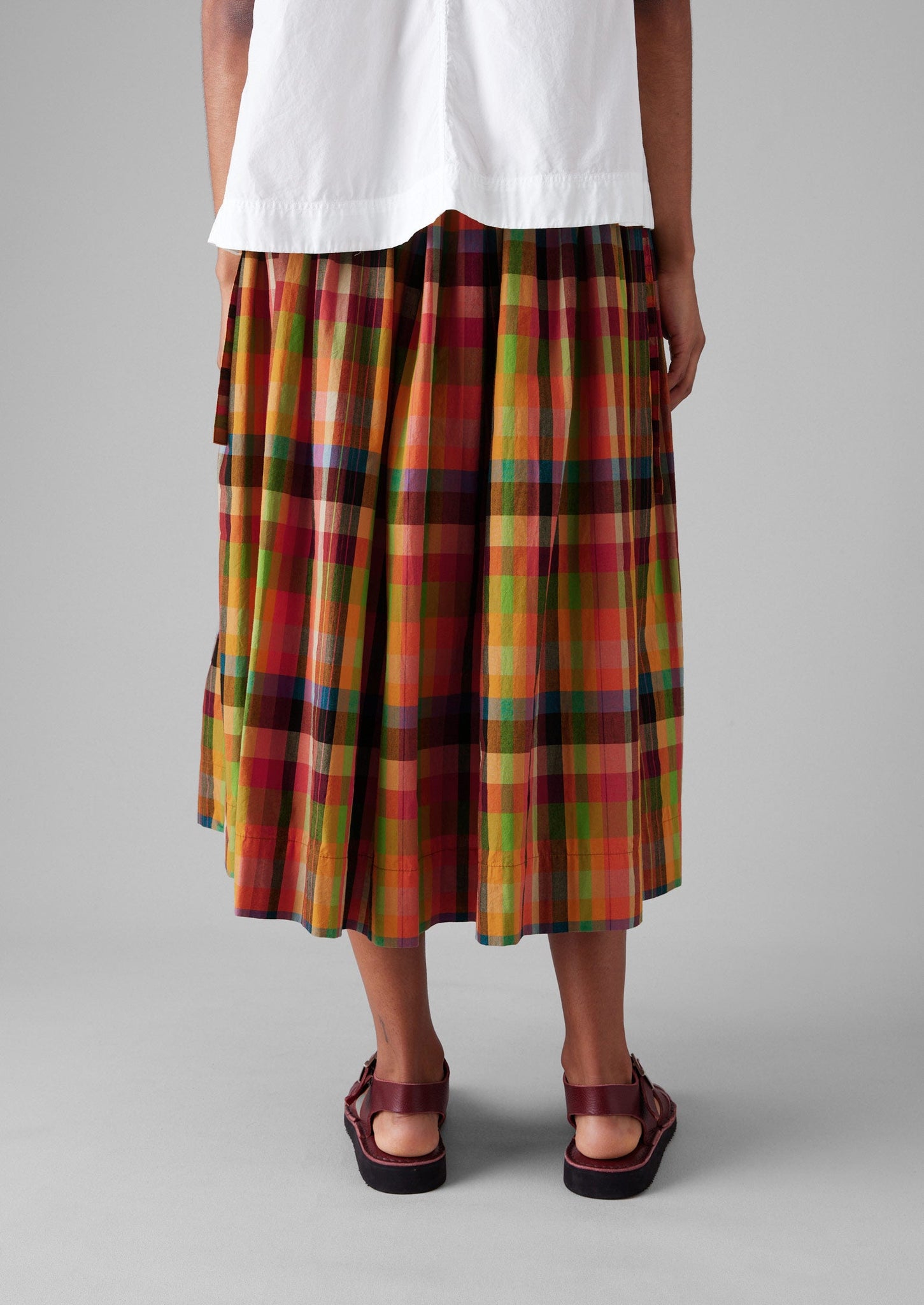 Pleated Check Cotton Skirt | Bright/Multi